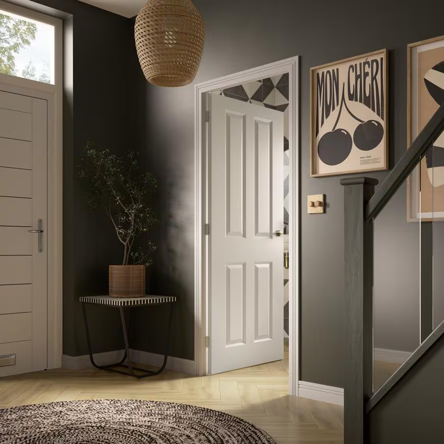 Redline Donnington 6'6" x 2'3" White Smooth 4 Panel Moulded FD30 Fire Door - Image 2