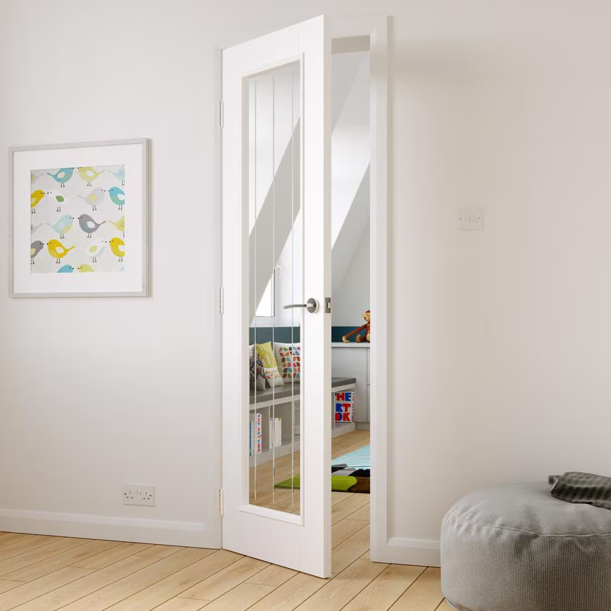 Redline Dordogne H2040 X W626 mm White Smooth Pre-Finished Moulded Clear Glazed FD30 Fire Door - Image 2